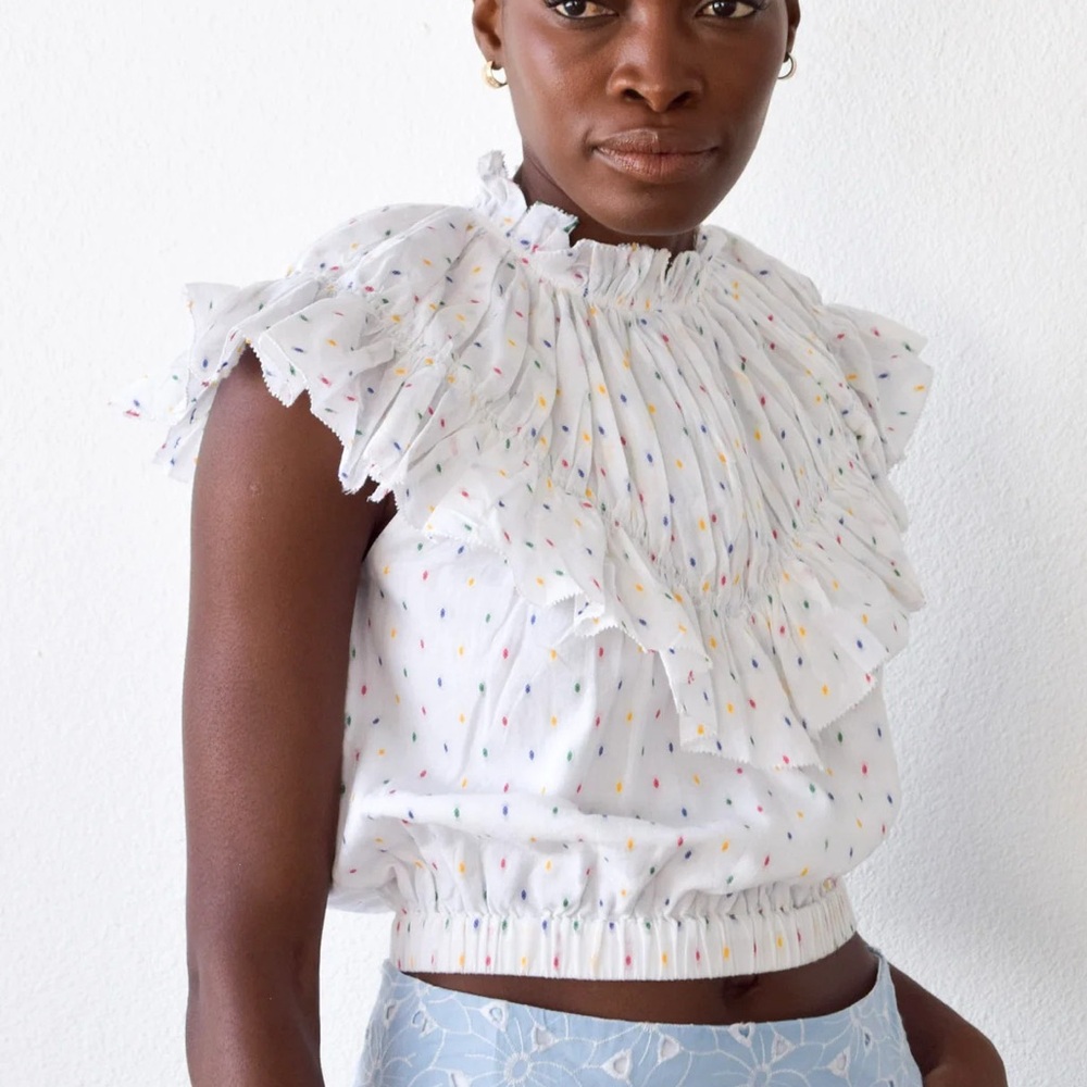 Never A Wallflower Vivian Blouse • Swiss Dot Ruffle Top • NWT • Cotton-Rich • L